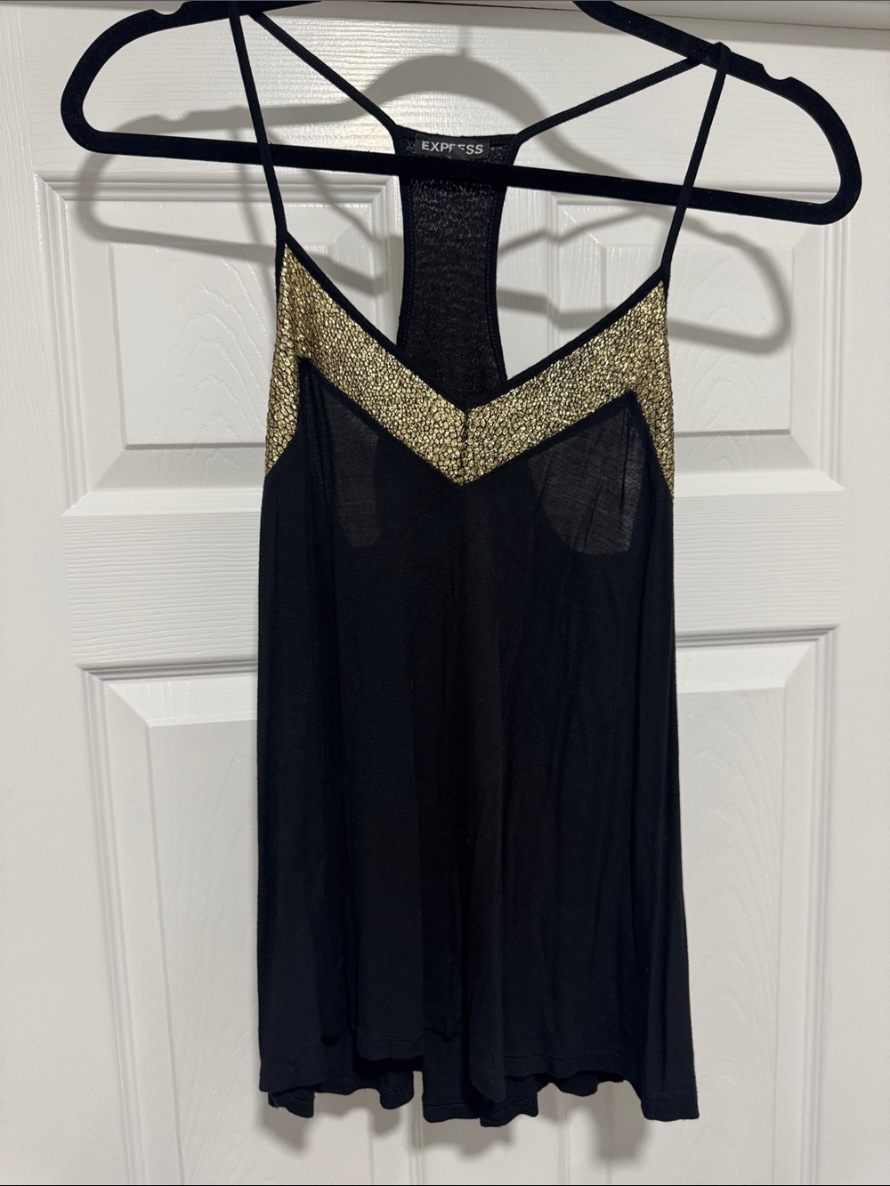 Express Black Camisole with Gold Chevron Trim